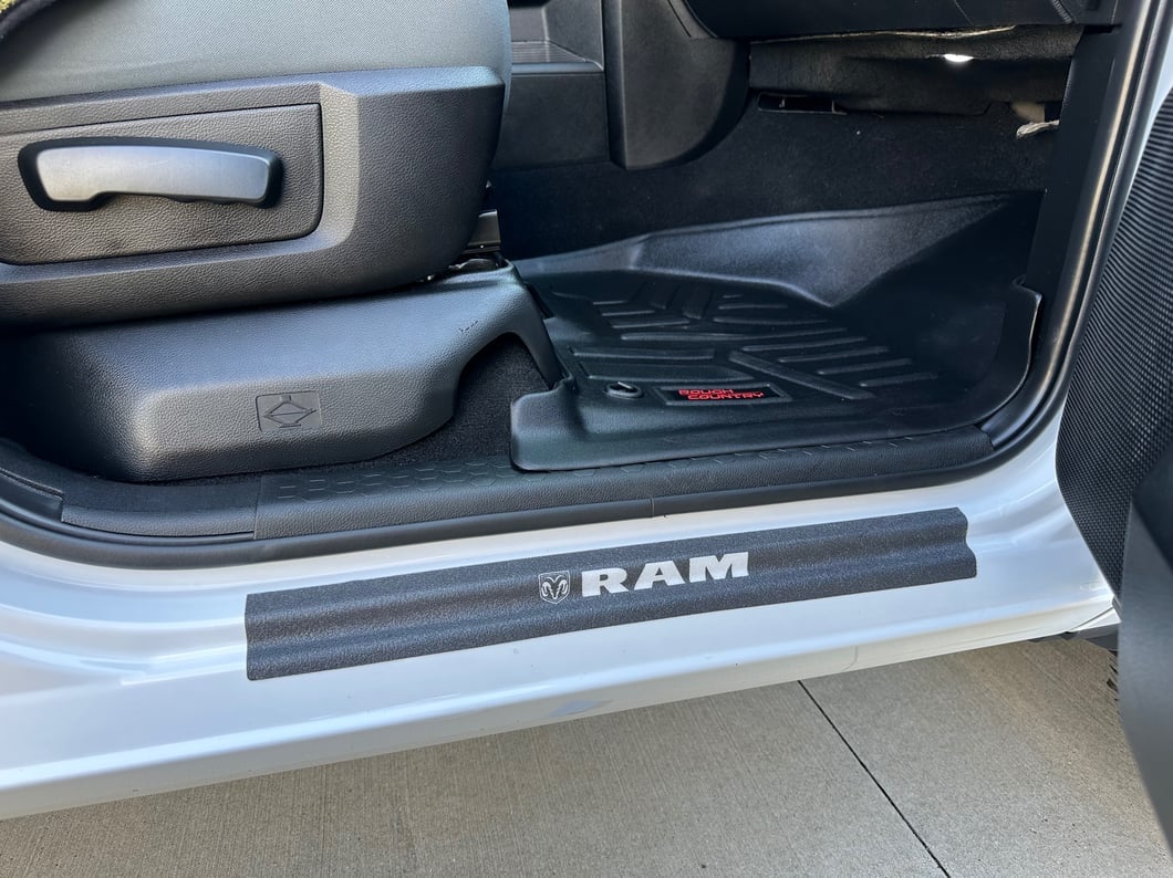 RAM Licensed by RedRock Door Sill Body Shield Decal; White (02-18 RAM 1500)