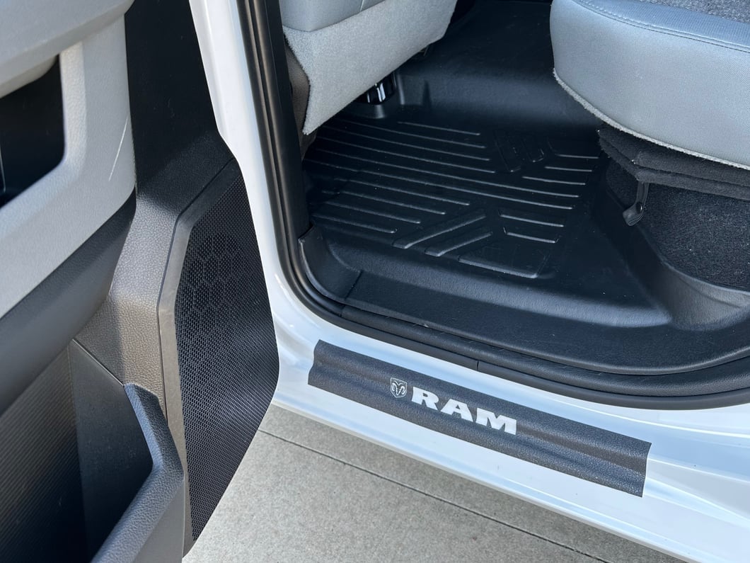 RAM Licensed by RedRock Door Sill Body Shield Decal; White (02-18 RAM 1500)