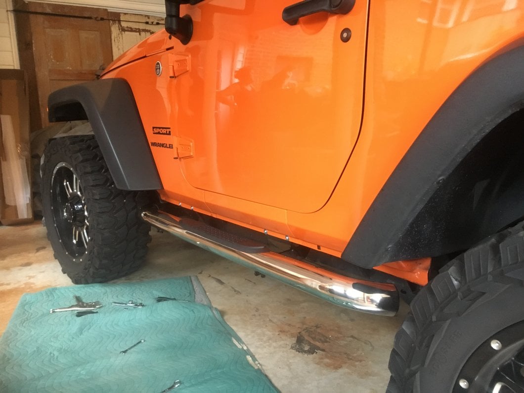 RedRock 3-Inch Round Curved Side Step Bars; Stainless Steel (07-18 Jeep Wrangler JK 2-Door)