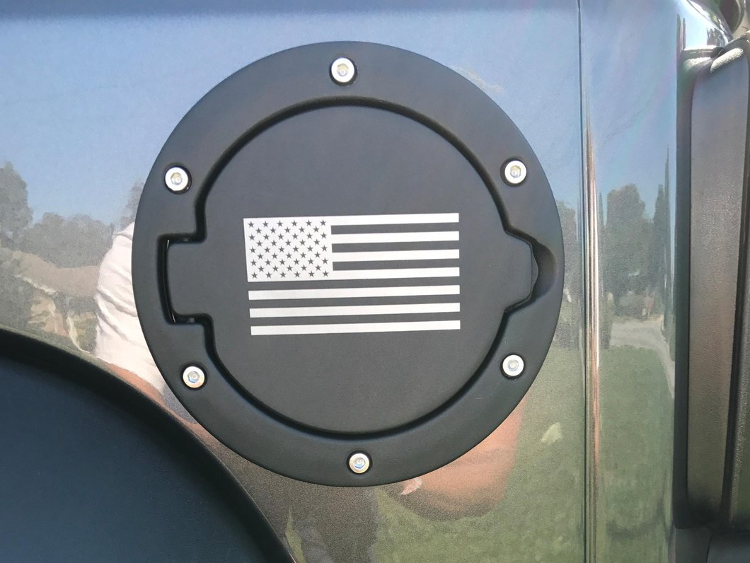 RedRock Old Glory Fuel Door Cover; Textured Black (07-18 Jeep Wrangler JK)