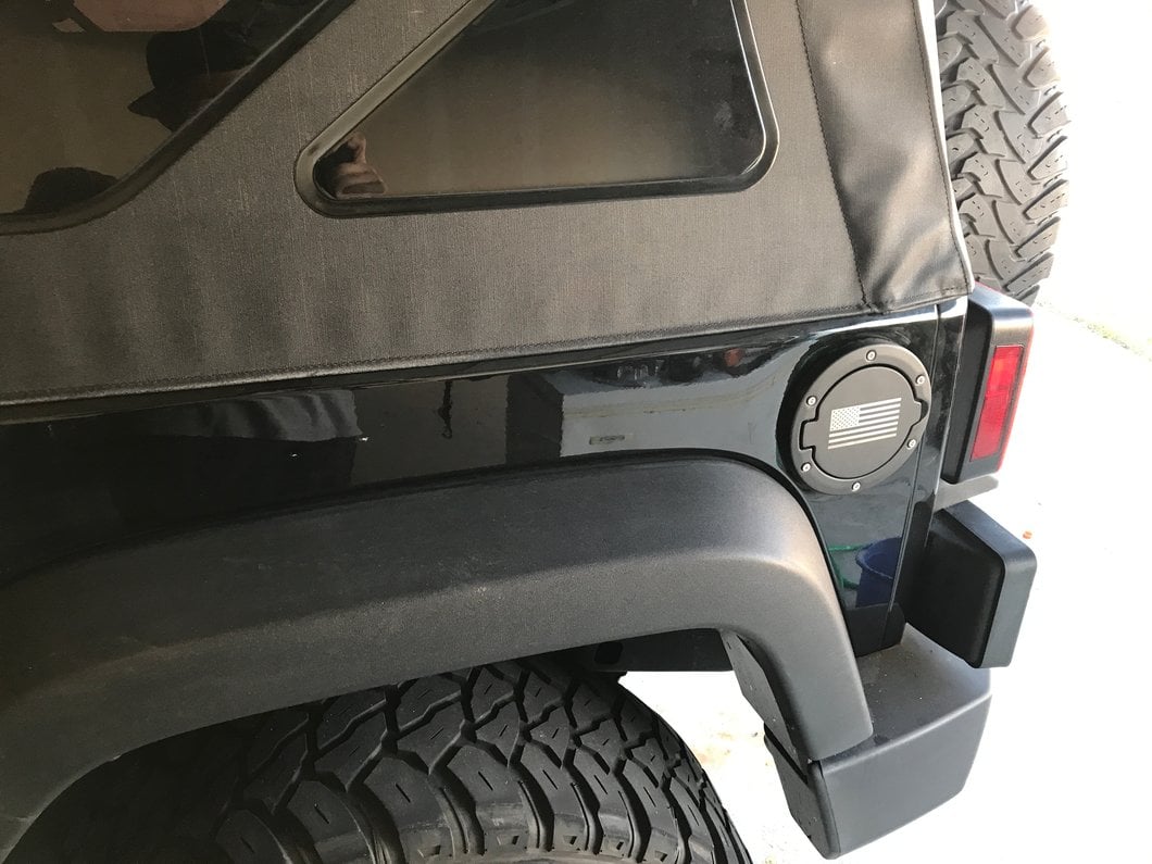 RedRock Old Glory Fuel Door Cover; Textured Black (07-18 Jeep Wrangler JK)
