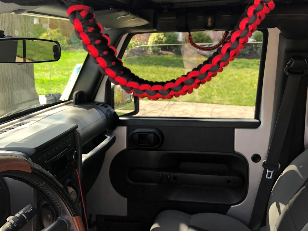 RedRock Rear Soundbar Paracord Grab Handles; Black and Red (07-17 Jeep Wrangler JK 4-Door)