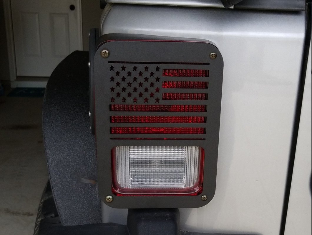 RedRock Old Glory Tail Light Covers; Textured Black (07-18 Jeep Wrangler JK)