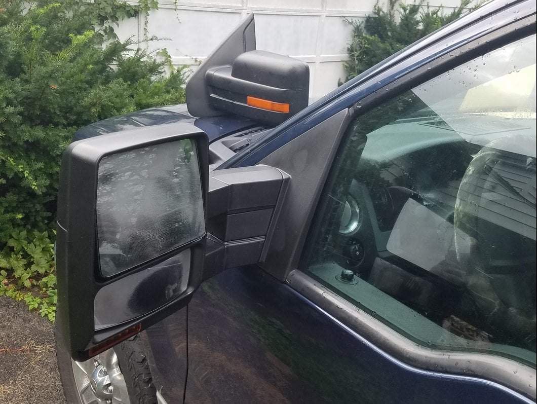 RedRock Memory Power Adjust Heated Manual Foldaway Towing Mirrors with Puddle Lights and Turn Signals; Textured Black; Driver Side (09-14 F-150)