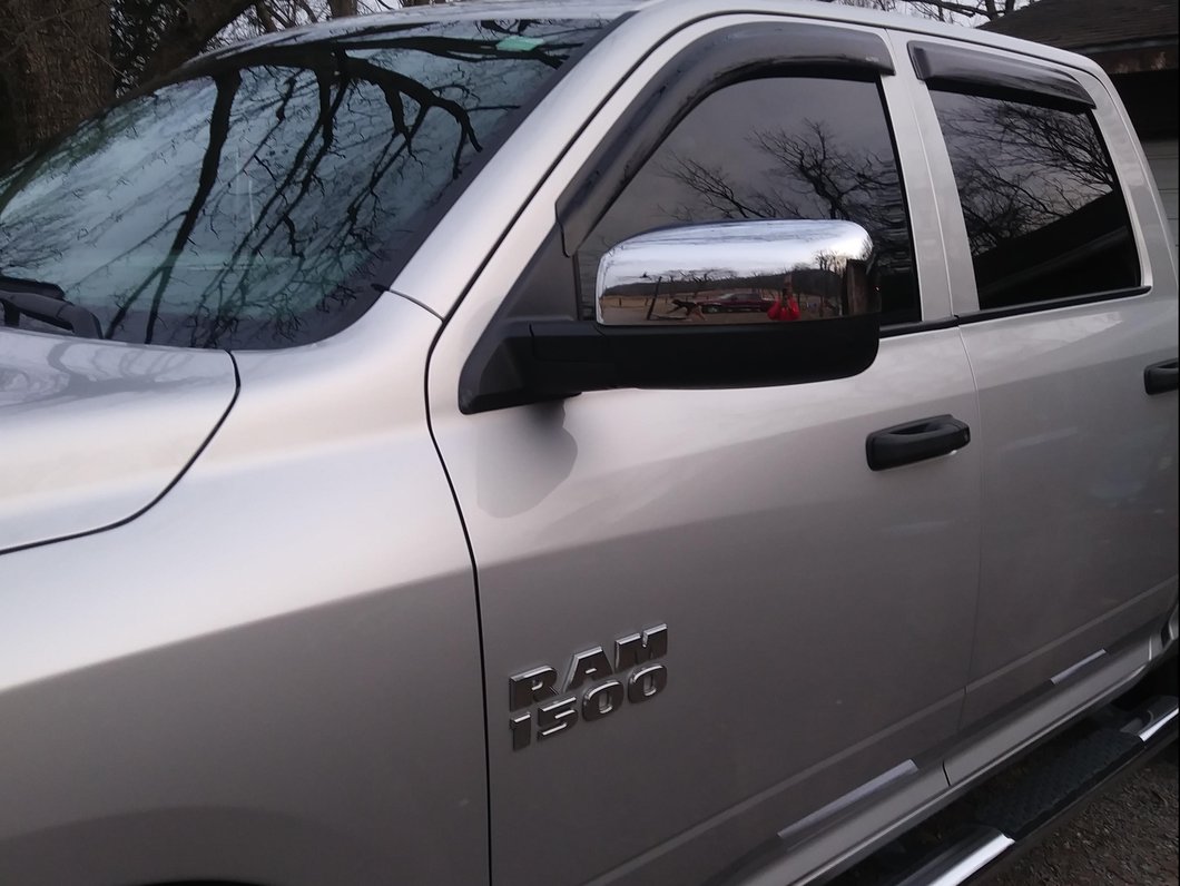 RedRock Top Half Mirror Covers without Turn Signal Light Cutout; Chrome (09-18 RAM 1500)
