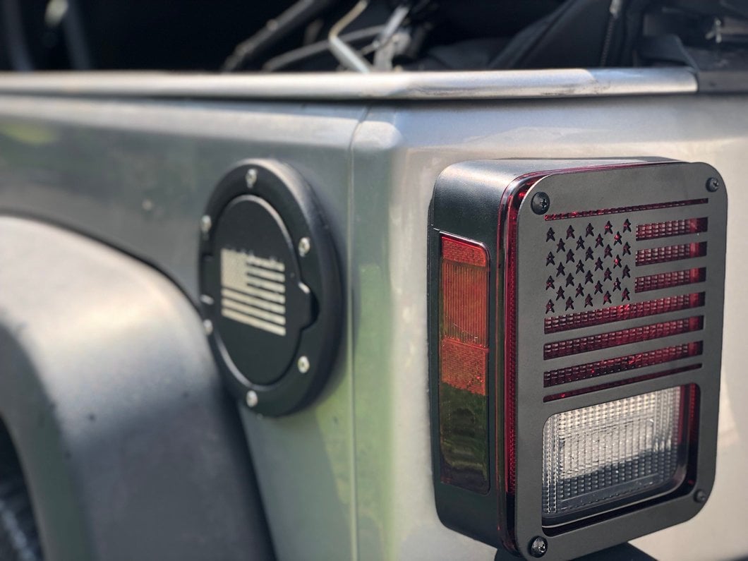 RedRock Old Glory Tail Light Covers; Textured Black (07-18 Jeep Wrangler JK)