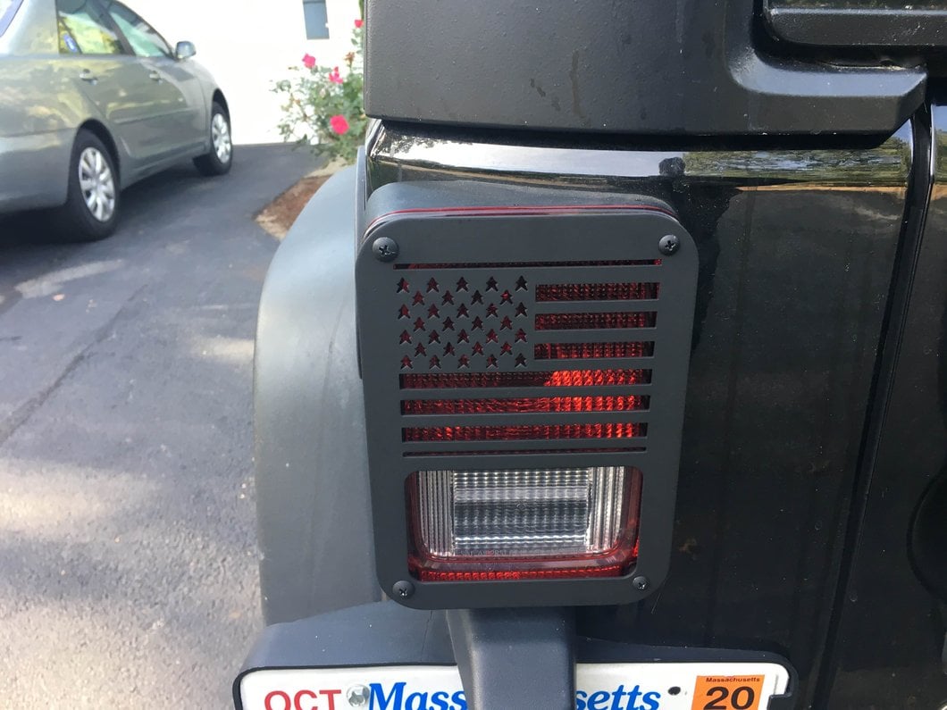 RedRock Old Glory Tail Light Covers; Textured Black (07-18 Jeep Wrangler JK)