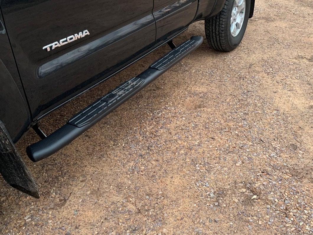RedRock 4-Inch Oval Bent End PNC Side Step Bars; Black (05-23 Tacoma Access Cab)