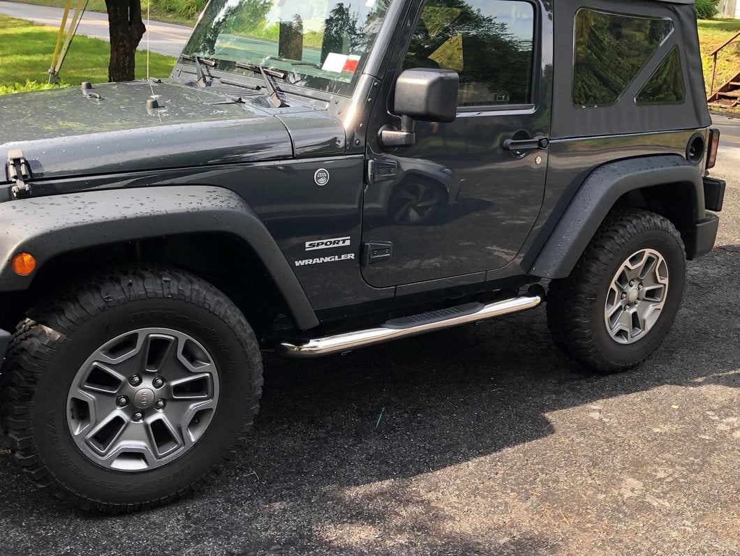 RedRock 3-Inch Round Curved Side Step Bars; Stainless Steel (07-18 Jeep Wrangler JK 2-Door)