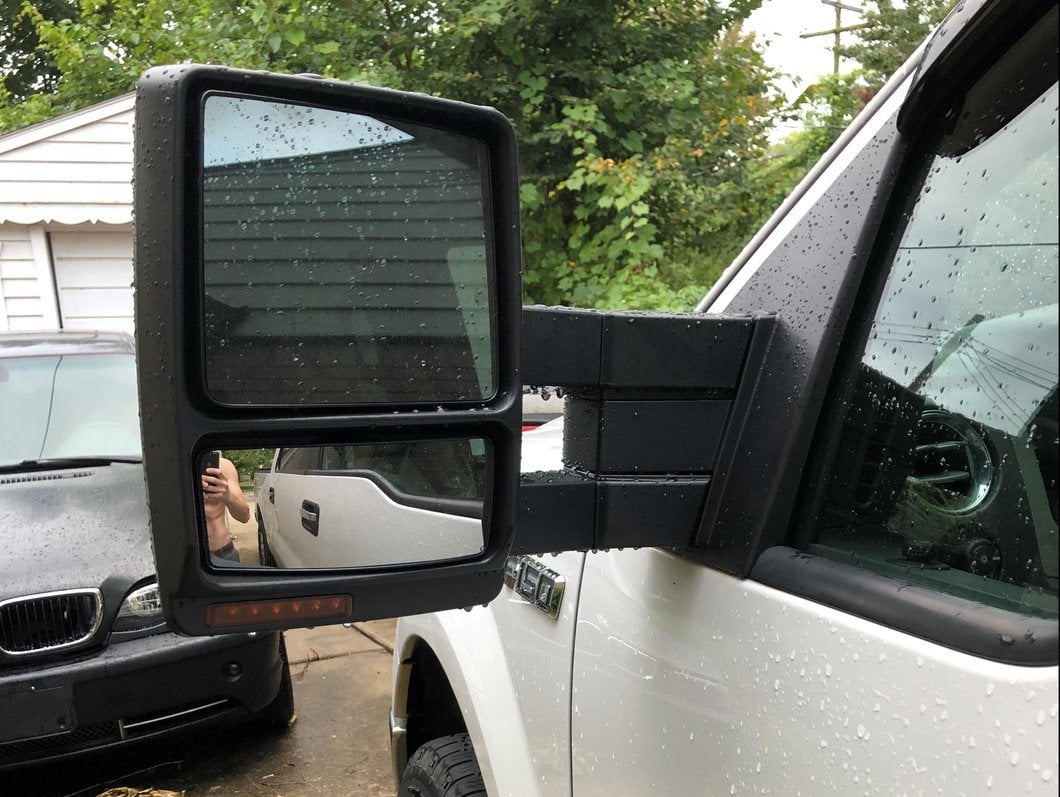 RedRock Memory Power Adjust Heated Manual Foldaway Towing Mirrors with Puddle Lights and Turn Signals; Textured Black; Driver Side (09-14 F-150)