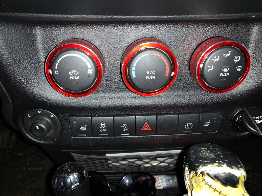 RedRock Alterum Series Billet Aluminum HVAC Control Bezels; Red (11-18 Jeep Wrangler JK)