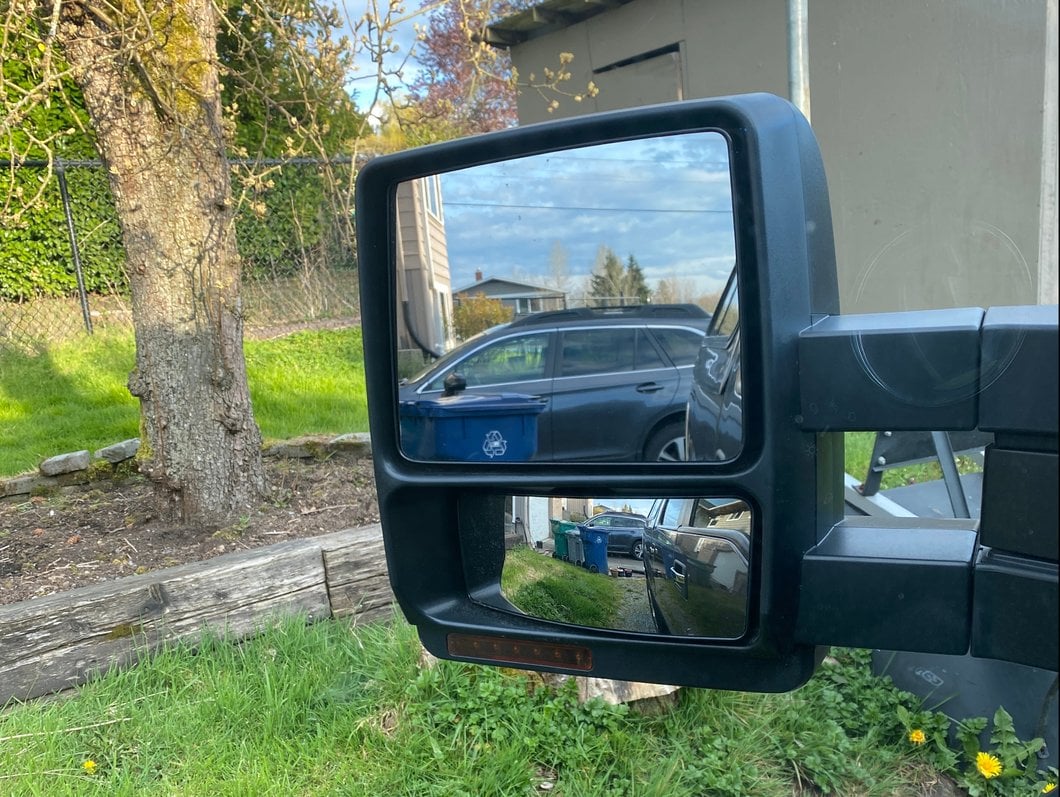 RedRock Memory Power Adjust Heated Manual Foldaway Towing Mirrors with Puddle Lights and Turn Signals; Textured Black; Driver Side (09-14 F-150)