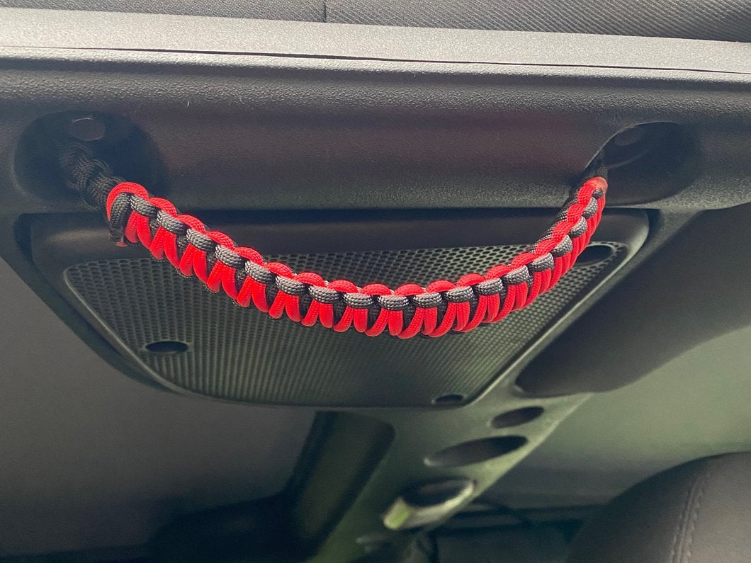 RedRock Rear Soundbar Paracord Grab Handles; Black and Red (07-17 Jeep Wrangler JK 4-Door)