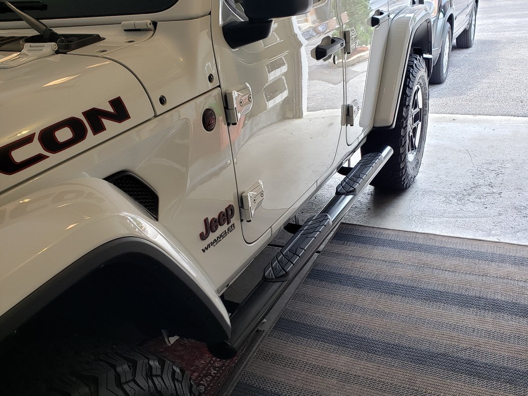 RedRock 4-Inch Oval Straight Side Step Bars; Semi-Gloss Black (18-25 Jeep Wrangler JL 4-Door)