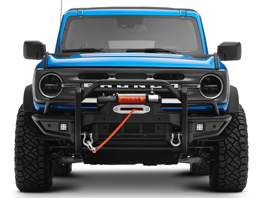 RedRock HD Tubular Front Winch Mount Bumper with LED Fog Lights, Grille Guard and Skid Plate (21-25 Bronco, Excluding Raptor)