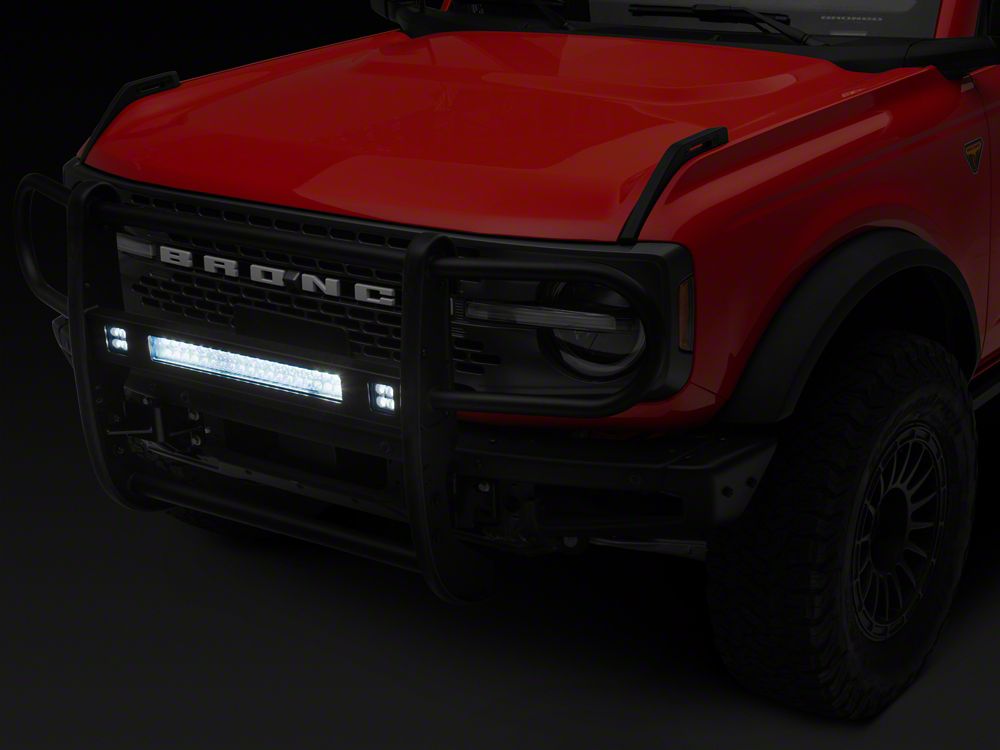 RedRock HD Modular Grille Guard with LED Fog Lights and 20-Inch LED Light Bar; Black (21-25 Bronco, Excluding Raptor)