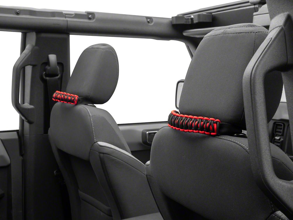 RedRock Paracord Headrest Handles; Black and Red (21-25 Bronco)