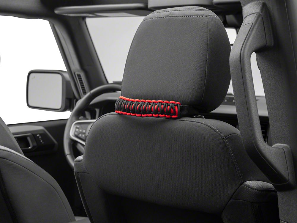 RedRock Paracord Headrest Handles; Black and Red (21-25 Bronco)