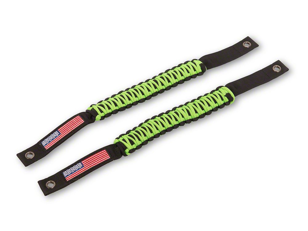 RedRock Paracord Grab Handles with Flag Logo; Front; Green (21-25 Bronco)