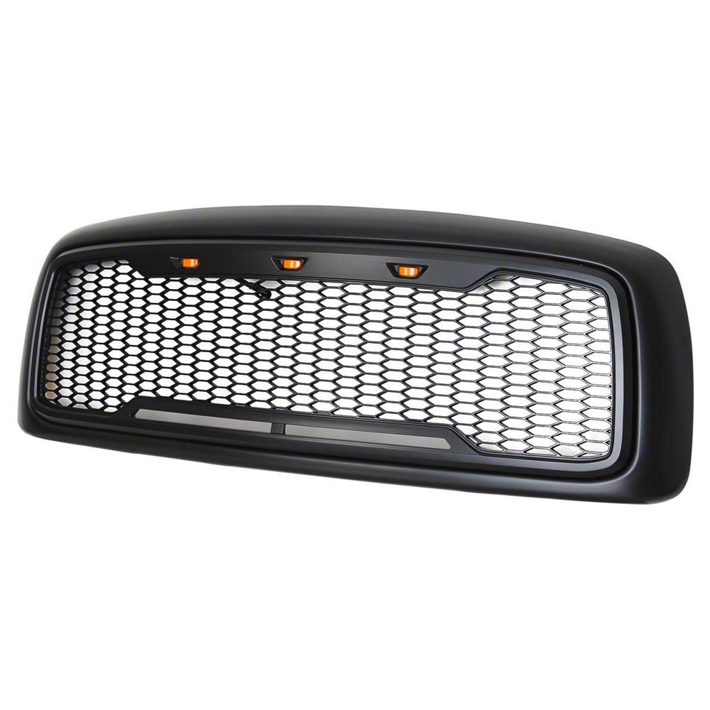 RedRock Impulse Upper Replacement Grille with Amber LED Lights; Matte Black (02-05 RAM 1500)