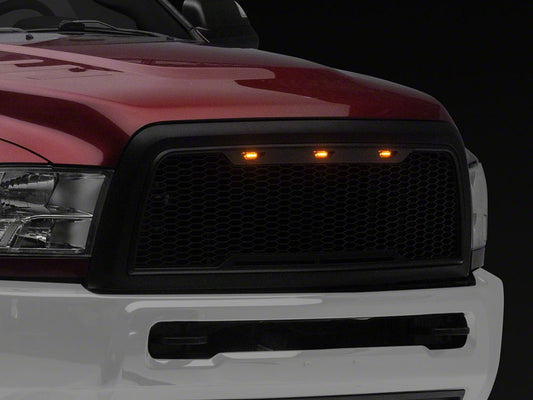 RedRock Impulse Upper Replacement Grille with Amber LED Lights; Matte Black (13-18 RAM 2500)