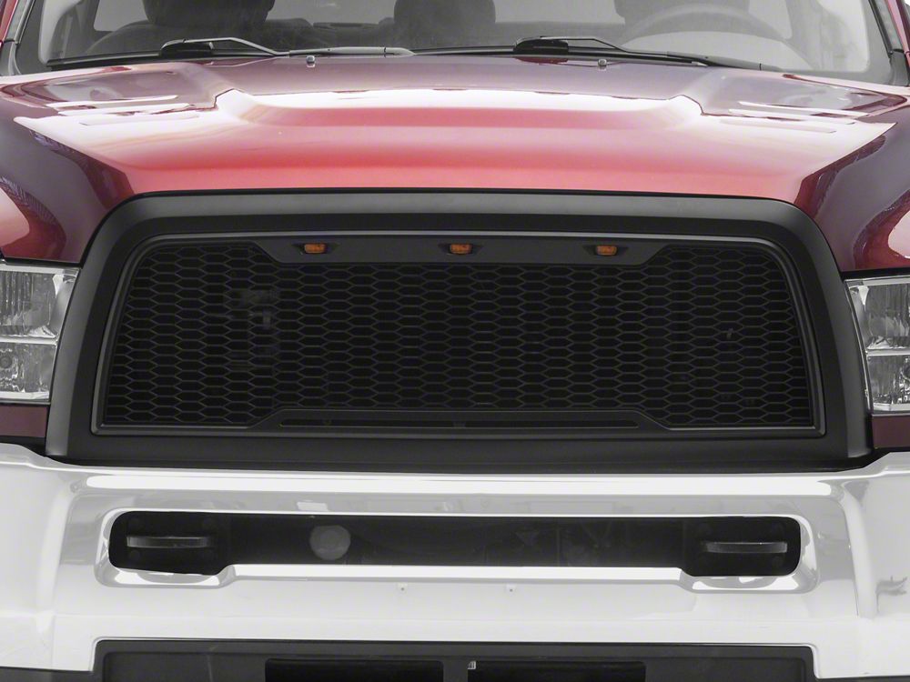 RedRock Impulse Upper Replacement Grille with Amber LED Lights; Matte Black (13-18 RAM 2500)