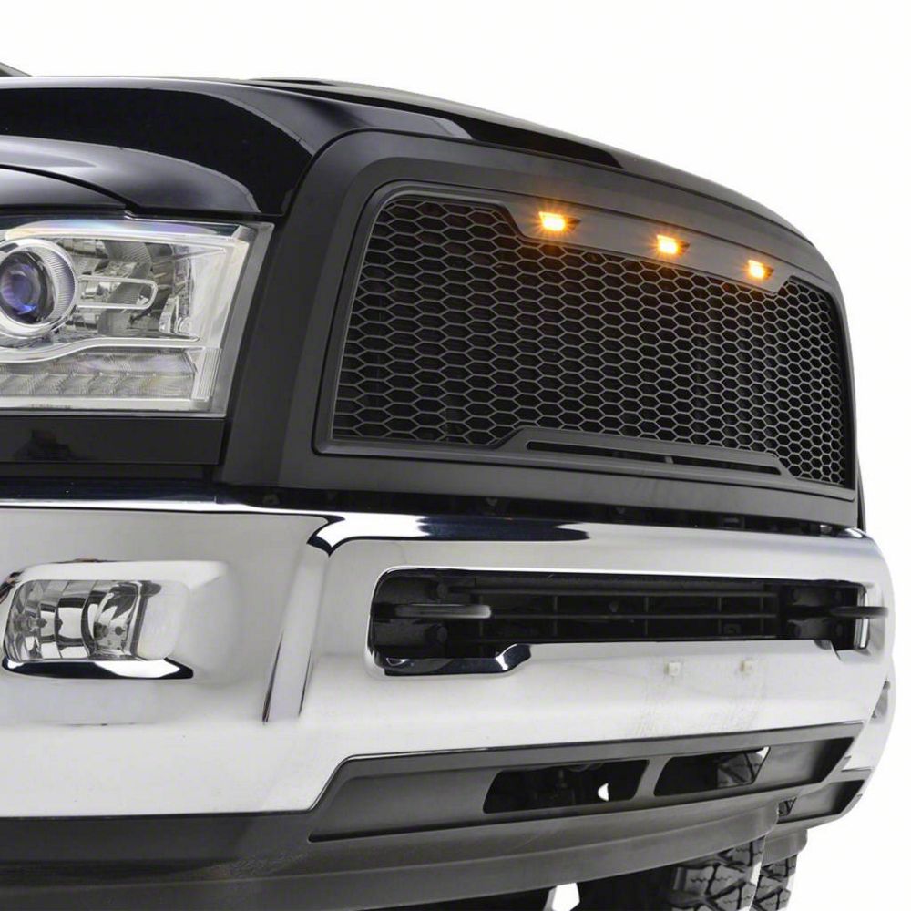 RedRock Impulse Upper Replacement Grille with Amber LED Lights; Matte Black (13-18 RAM 3500)