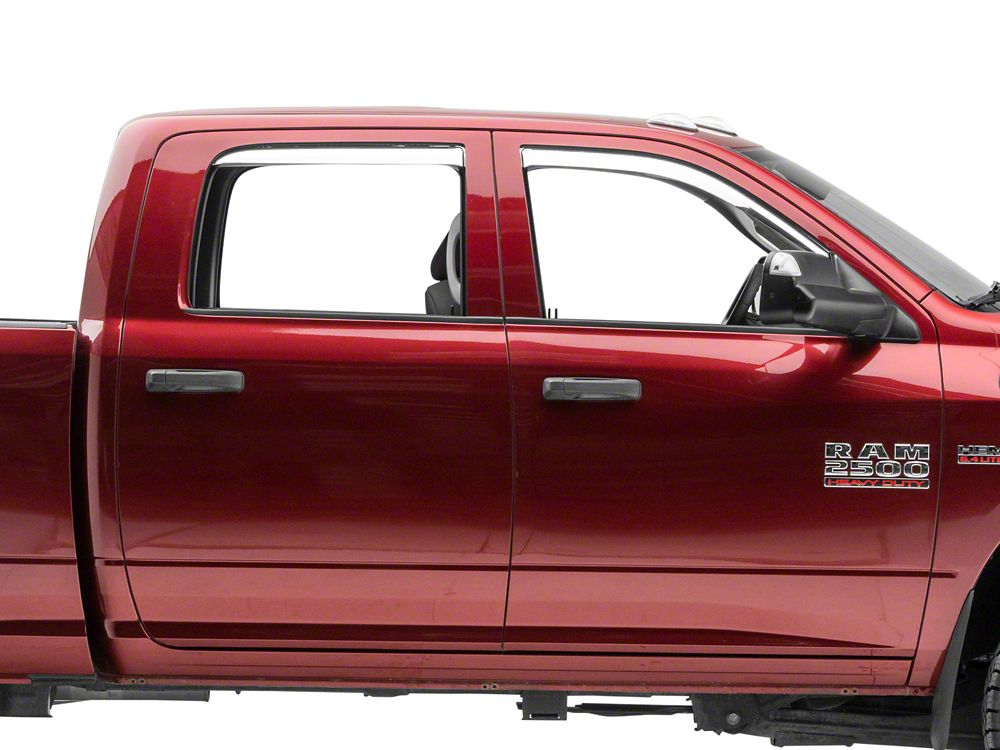 RAM Licensed by RedRock Element Chrome Window Visors; Channel Mount; Front and Rear (10-18 RAM 2500 Crew Cab, Mega Cab)