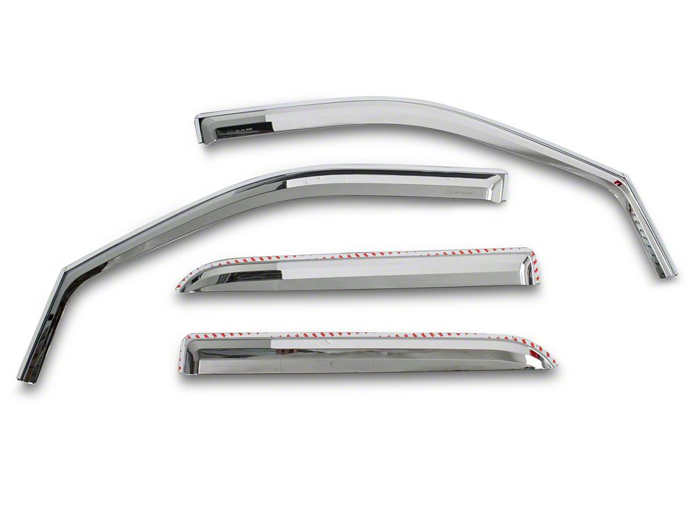 RAM Licensed by RedRock Element Chrome Window Visors; Channel Mount; Front and Rear (10-18 RAM 2500 Crew Cab, Mega Cab)