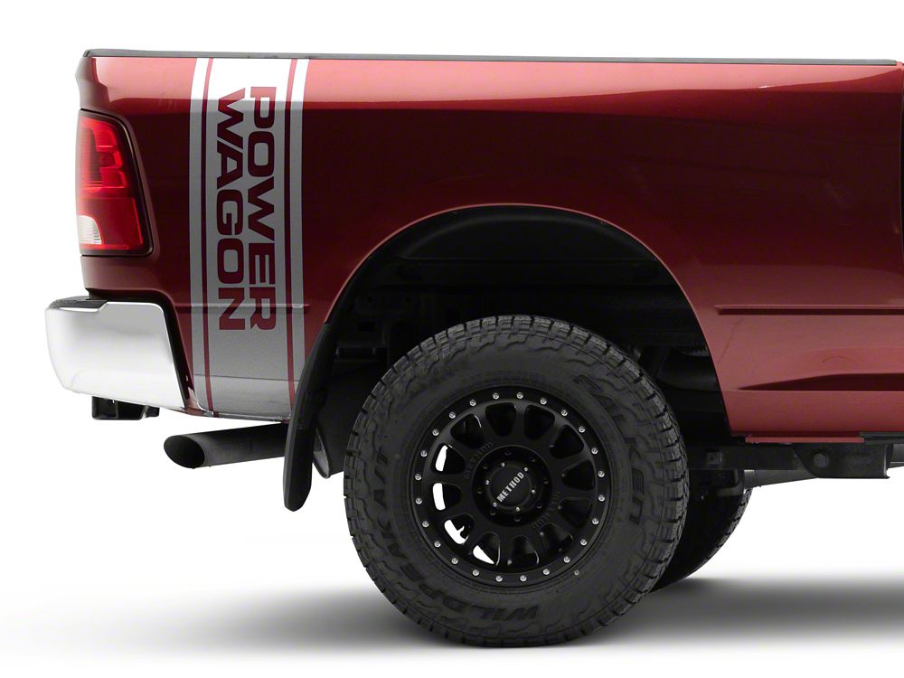 RAM Licensed by RedRock Power Wagon Rear Vertical Stripe; Silver (03-24 RAM 2500)