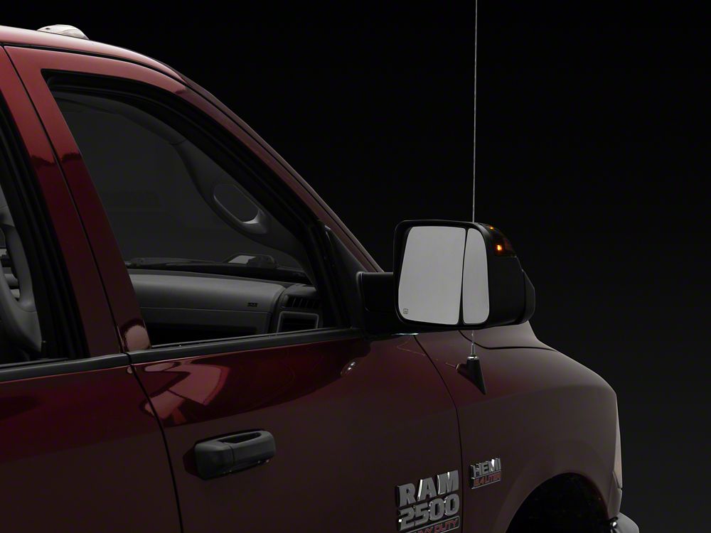 RedRock Powered Heated Towing Mirrors with Smoked Turn Signals; Black (10-18 RAM 2500)