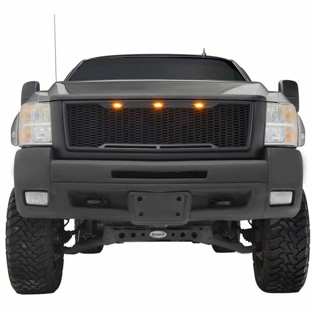 RedRock Impulse Upper Replacement Grille with Amber LED Lights; Matte Black (07-10 Silverado 2500 HD)