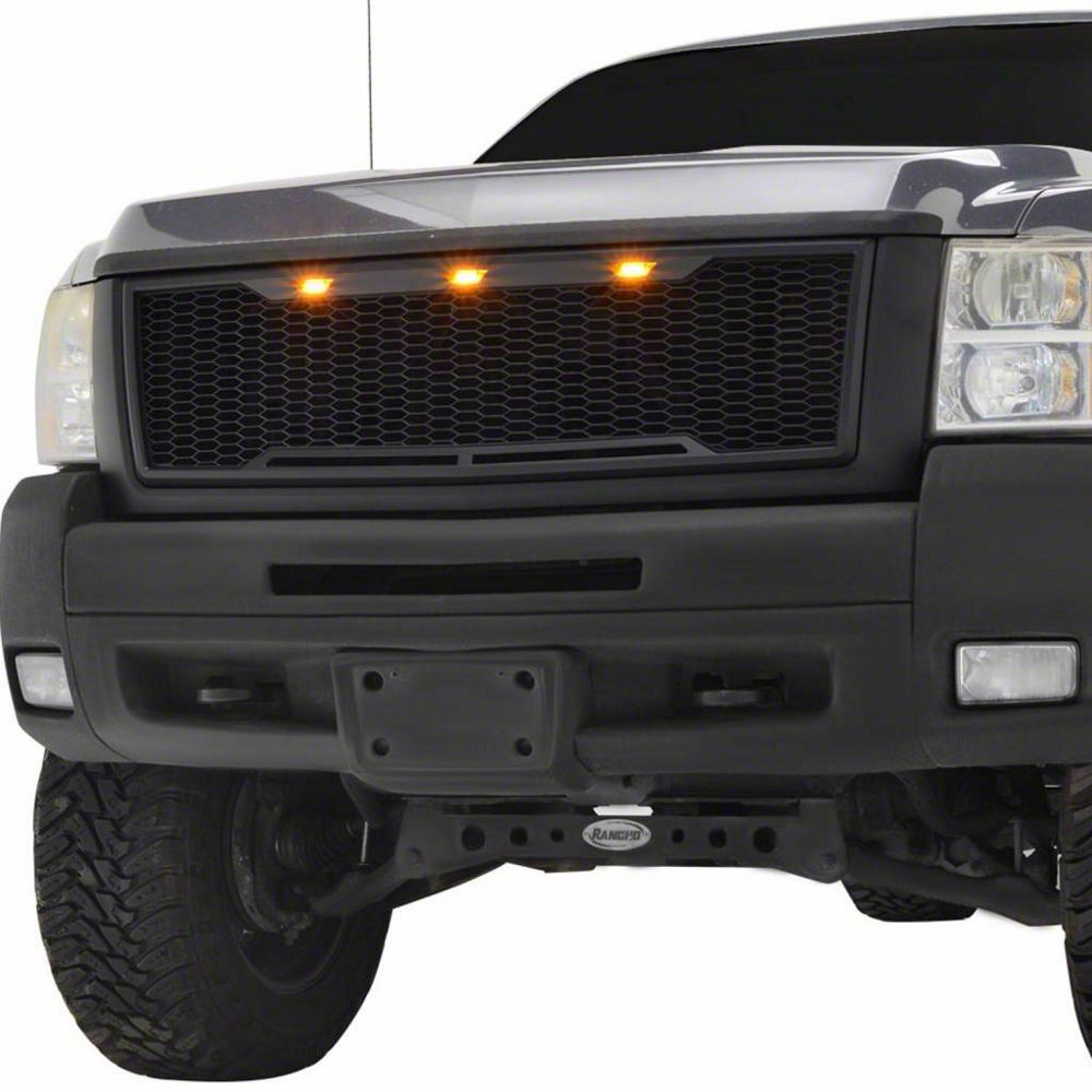 RedRock Impulse Upper Replacement Grille with Amber LED Lights; Matte Black (07-10 Silverado 2500 HD)