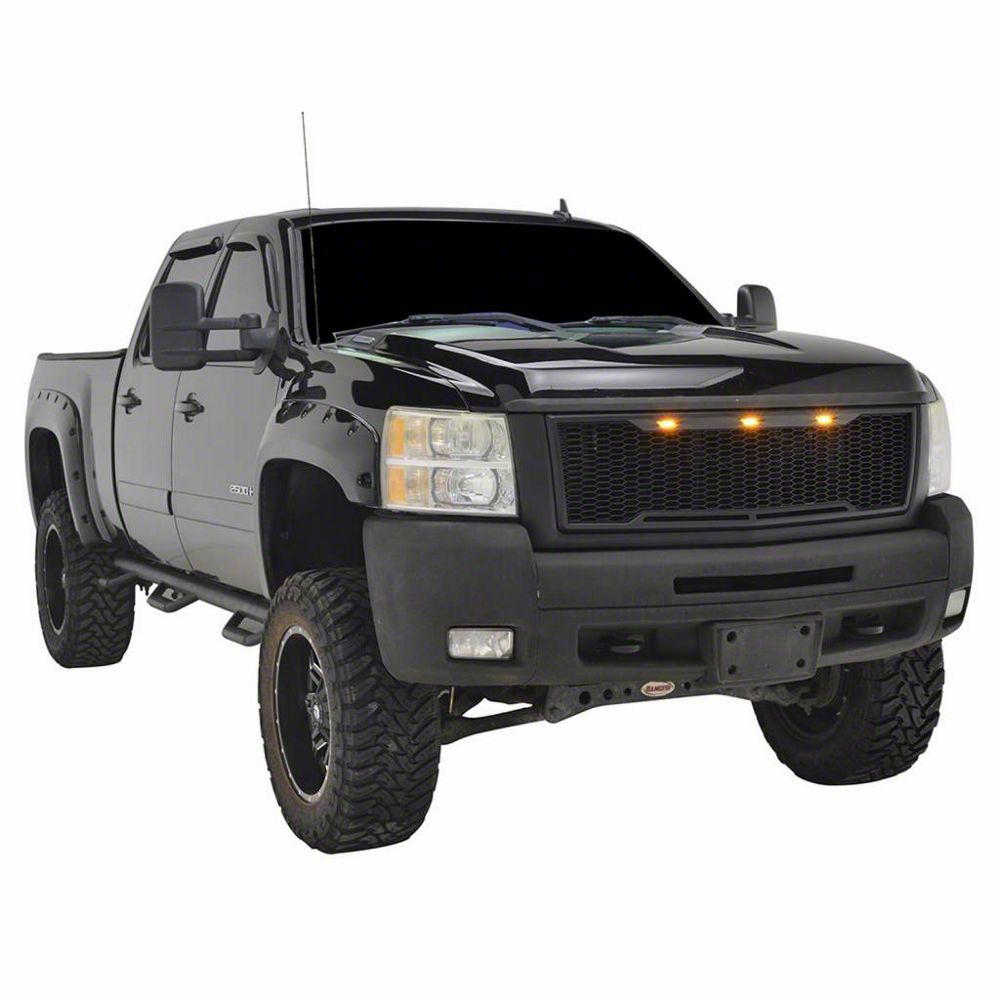 RedRock Impulse Upper Replacement Grille with Amber LED Lights; Matte Black (07-10 Silverado 2500 HD)
