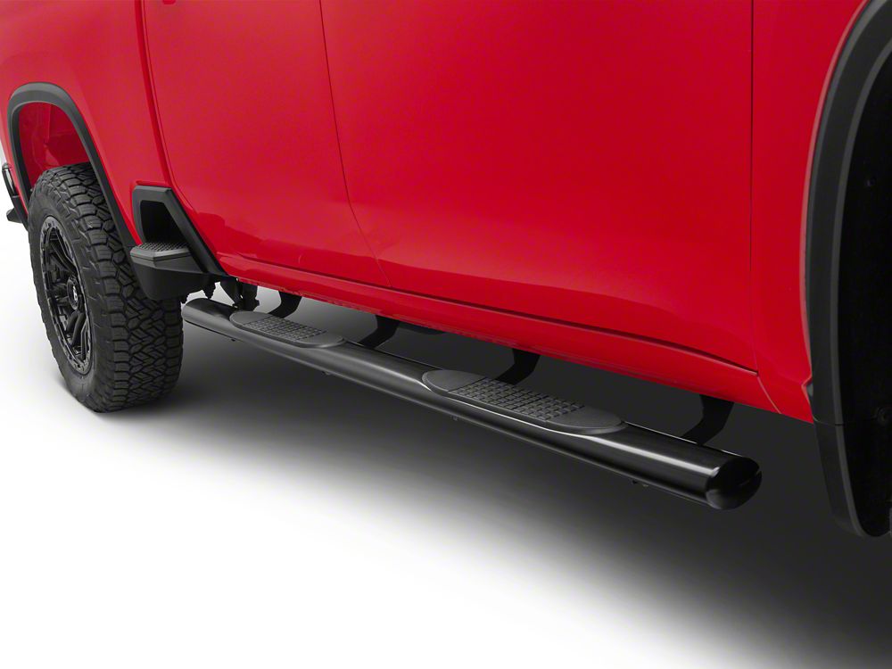 RedRock 4-Inch Oval Straight Side Step Bars; Black (20-25 Silverado 2500 HD Crew Cab)