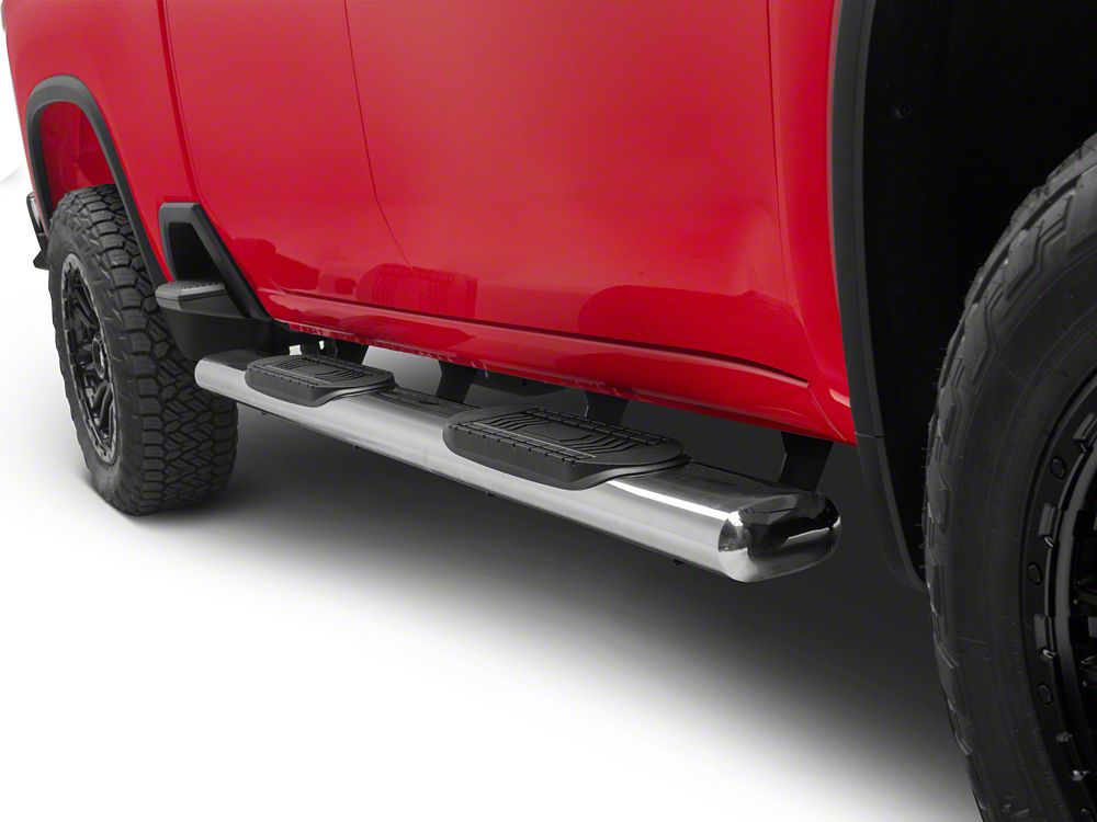 RedRock 6-Inch Oval Straight End Side Step Bars; Stainless Steel (20-25 Silverado 2500 HD Crew Cab)