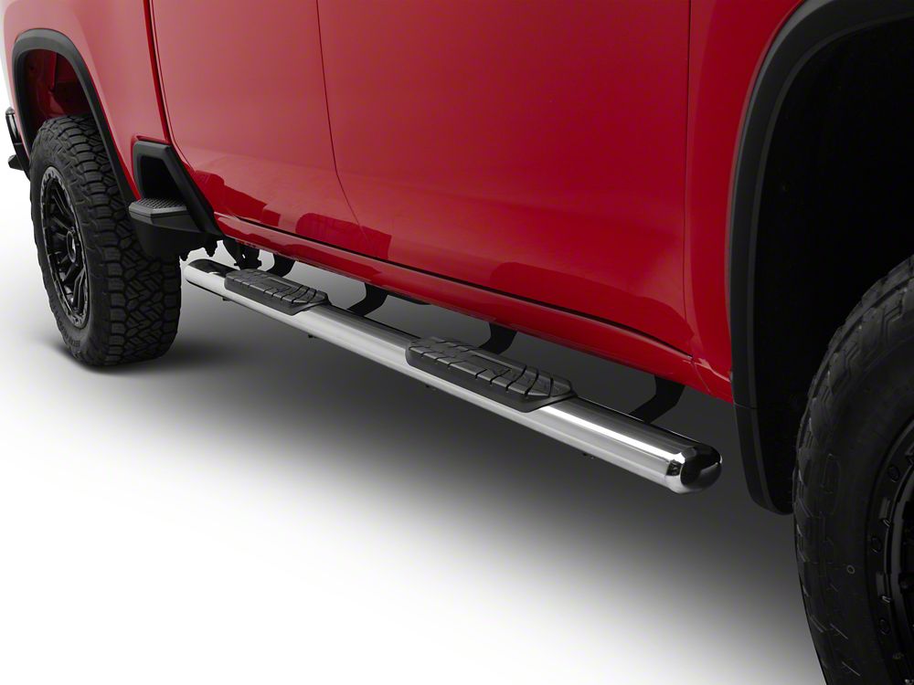 RedRock 4-Inch Oval Straight End Side Step Bars; Stainless Steel (20-25 Silverado 2500 HD Crew Cab)