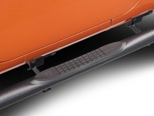 RedRock 3-Inch Round Curved Side Step Bars; Textured Black (07-18 Jeep Wrangler JK 4-Door)