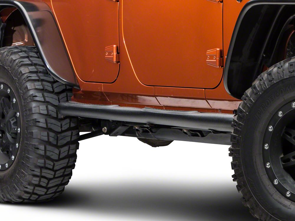 RedRock 3-Inch Round Curved Side Step Bars; Textured Black (07-18 Jeep Wrangler JK 4-Door)