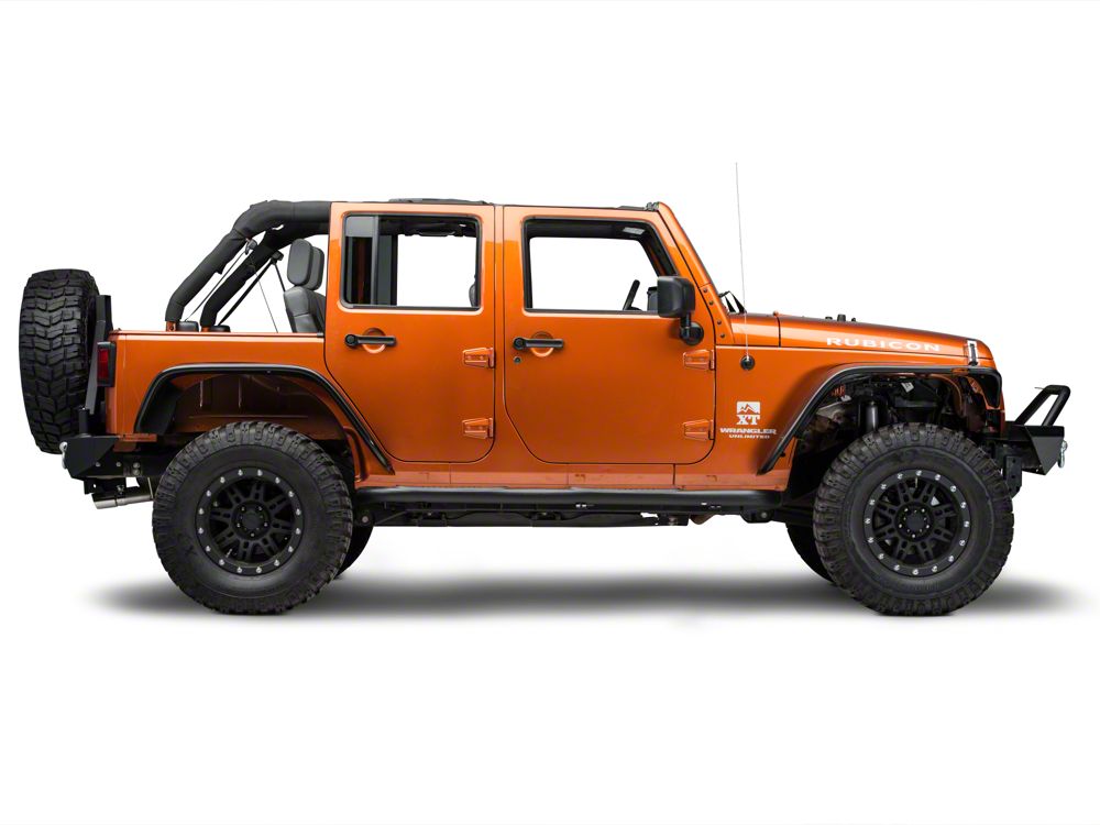 RedRock 3-Inch Round Curved Side Step Bars; Textured Black (07-18 Jeep Wrangler JK 4-Door)