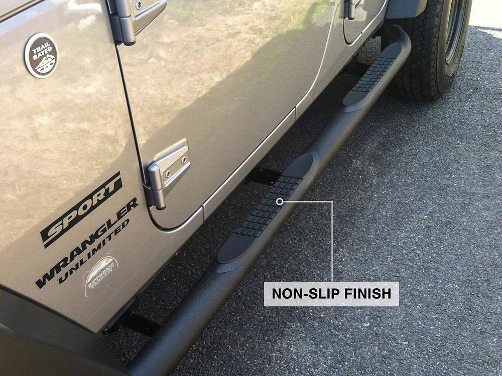 RedRock 3-Inch Round Curved Side Step Bars; Textured Black (07-18 Jeep Wrangler JK 4-Door)