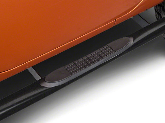 RedRock 3-Inch Round Curved Side Step Bars; Textured Black (07-18 Jeep Wrangler JK 2-Door)