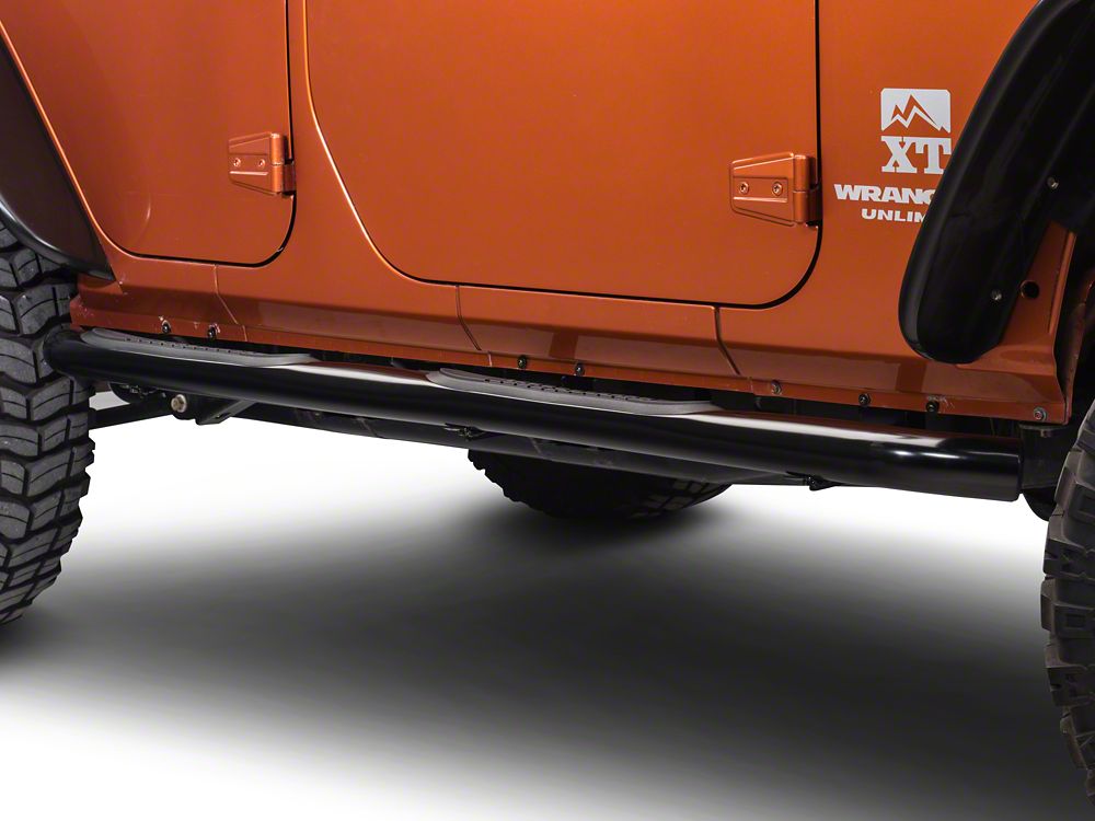 RedRock 3-Inch Round Curved Side Step Bars; Semi-Gloss Black (07-18 Jeep Wrangler JK 4-Door)