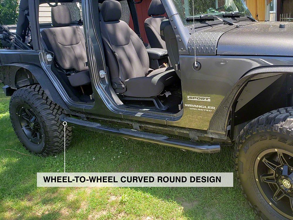 RedRock 3-Inch Round Curved Side Step Bars; Semi-Gloss Black (07-18 Jeep Wrangler JK 4-Door)