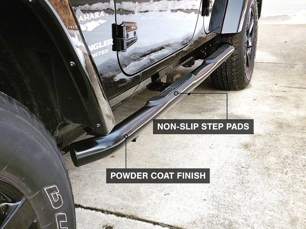 RedRock 3-Inch Round Curved Side Step Bars; Semi-Gloss Black (07-18 Jeep Wrangler JK 4-Door)