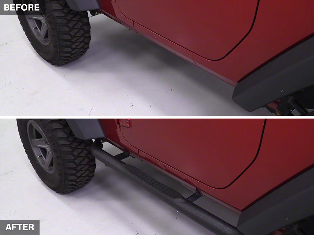 RedRock 3-Inch Round Curved Side Step Bars; Semi-Gloss Black (07-18 Jeep Wrangler JK 4-Door)
