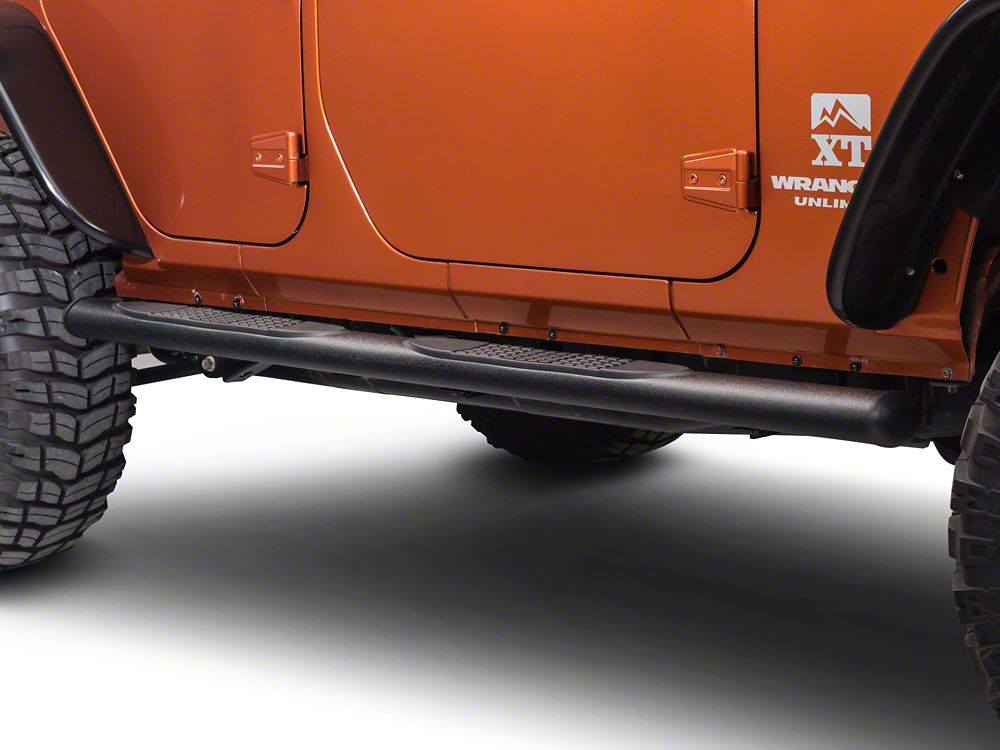 RedRock 4-Inch Oval Straight Side Step Bars; Textured Black (07-18 Jeep Wrangler JK 4-Door)