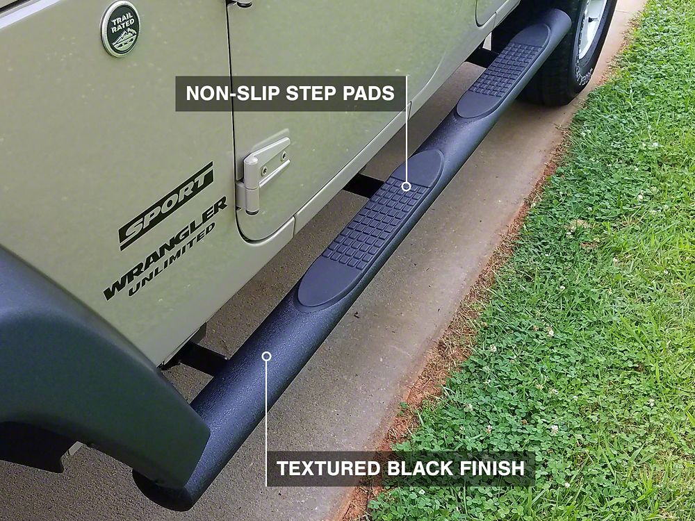 RedRock 4-Inch Oval Straight Side Step Bars; Textured Black (07-18 Jeep Wrangler JK 4-Door)