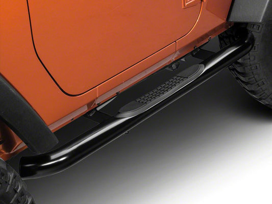 RedRock 3-Inch Round Curved Side Step Bars; Semi-Gloss Black (07-18 Jeep Wrangler JK 2-Door)