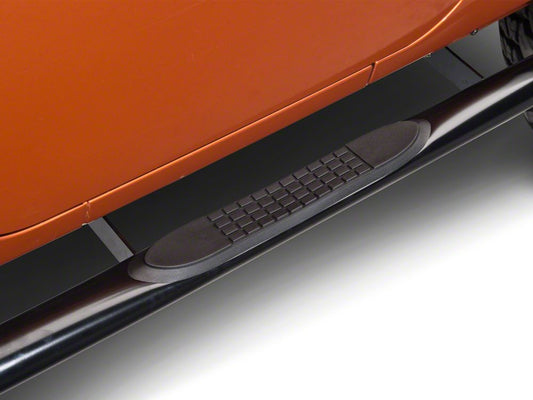 RedRock 3-Inch Round Curved Side Step Bars; Semi-Gloss Black (07-18 Jeep Wrangler JK 2-Door)